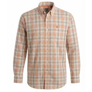 Cinch Mens Small Long Sleeve Plaid Western Button Down Shirt Cream Orange Cotton